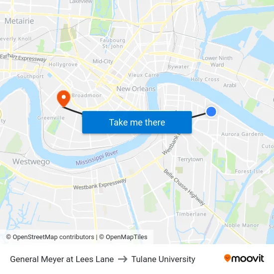 General Meyer at Lees Lane to Tulane University map