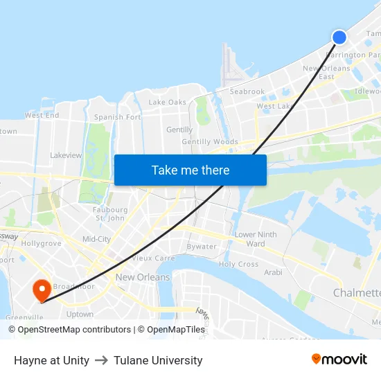 Hayne at Unity to Tulane University map