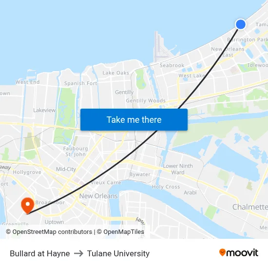 Bullard at Hayne to Tulane University map