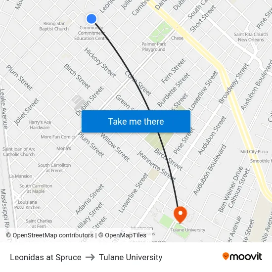 Leonidas at Spruce to Tulane University map