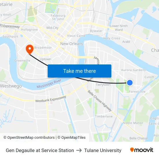 Gen Degaulle at Service Station to Tulane University map