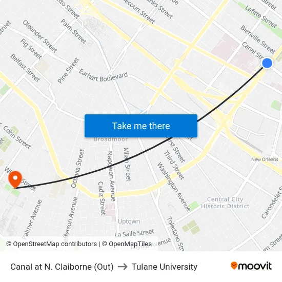 Canal at N. Claiborne (Out) to Tulane University map