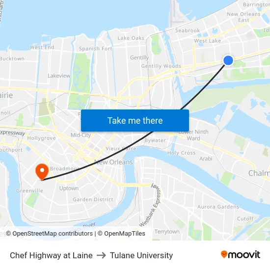 Chef Highway at Laine to Tulane University map