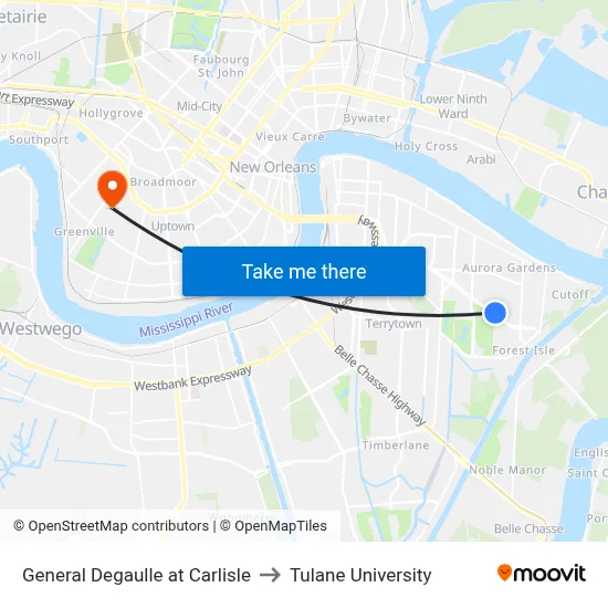 General Degaulle at Carlisle to Tulane University map