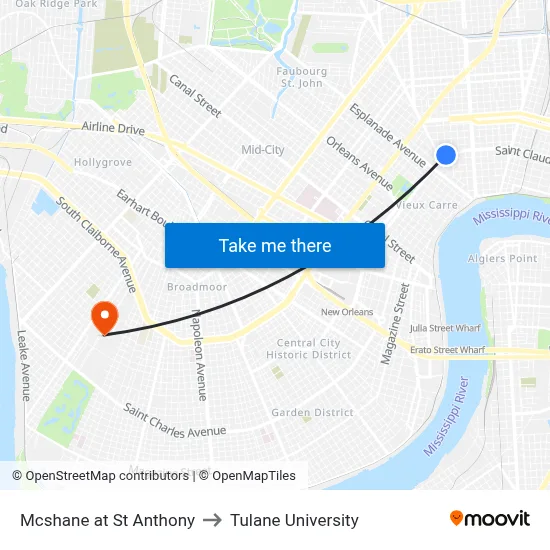 Mcshane at St Anthony to Tulane University map