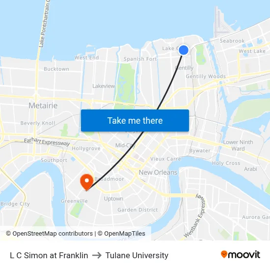 L C Simon at Franklin to Tulane University map
