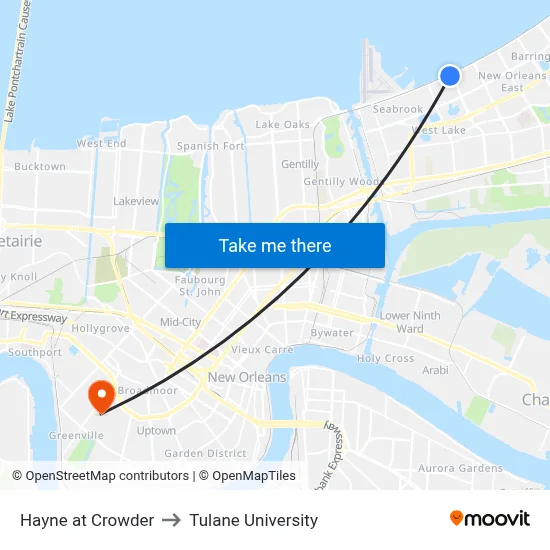 Hayne at Crowder to Tulane University map