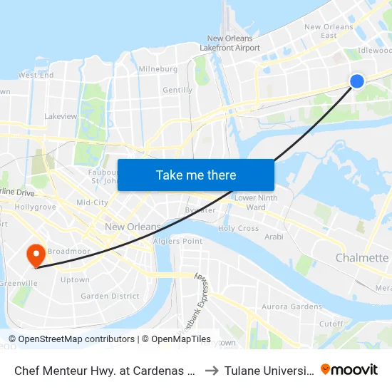 Chef Menteur Hwy. at Cardenas Dr. to Tulane University map