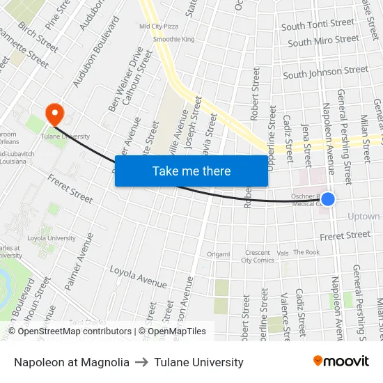 Napoleon at Magnolia to Tulane University map