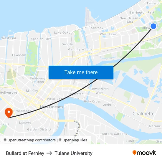 Bullard at Fernley to Tulane University map