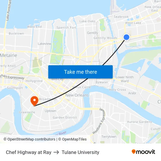Chef Highway at Ray to Tulane University map