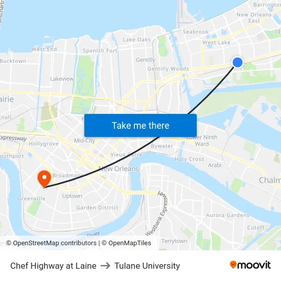 Chef Highway at Laine to Tulane University map