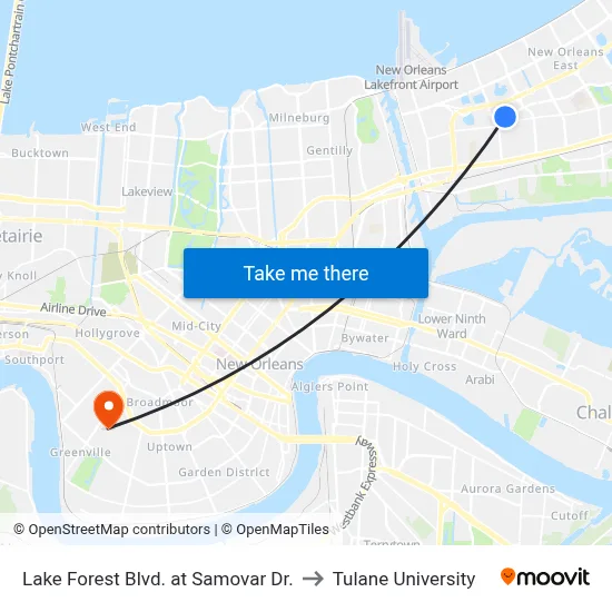 Lake Forest Blvd. at Samovar Dr. to Tulane University map