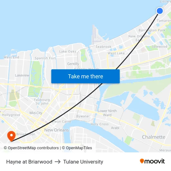Hayne at Briarwood to Tulane University map