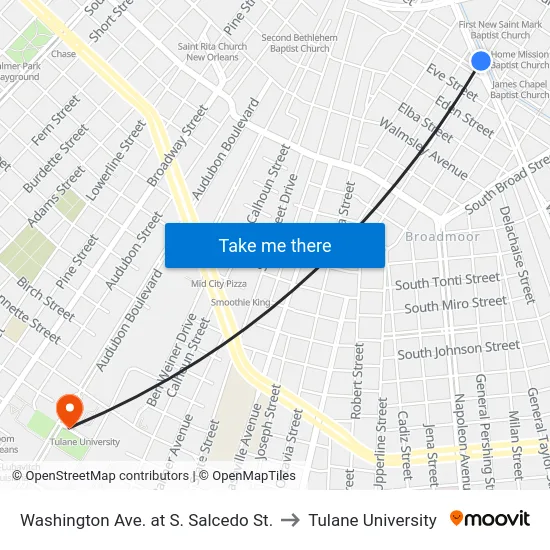 Washington Ave. at S. Salcedo St. to Tulane University map