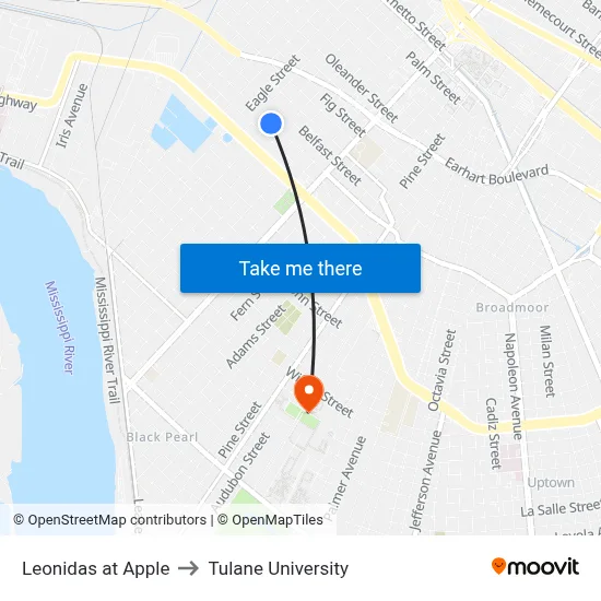 Leonidas at Apple to Tulane University map