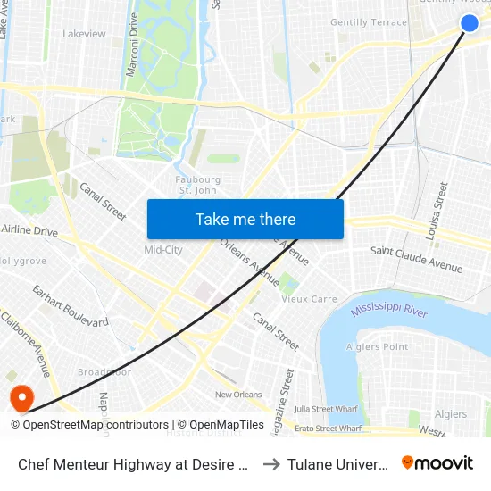Chef Menteur Highway at Desire Drive to Tulane University map
