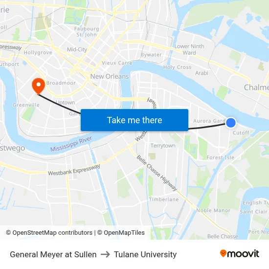 General Meyer at Sullen to Tulane University map