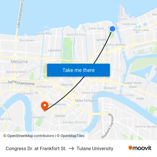 Congress Dr. at Frankfort St. to Tulane University map