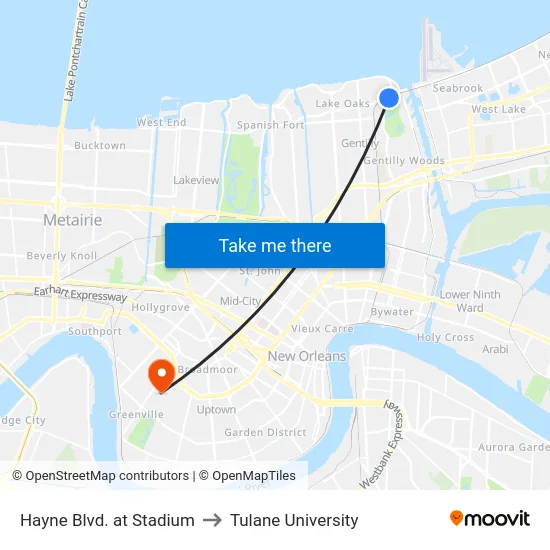 Hayne Blvd. at Stadium to Tulane University map