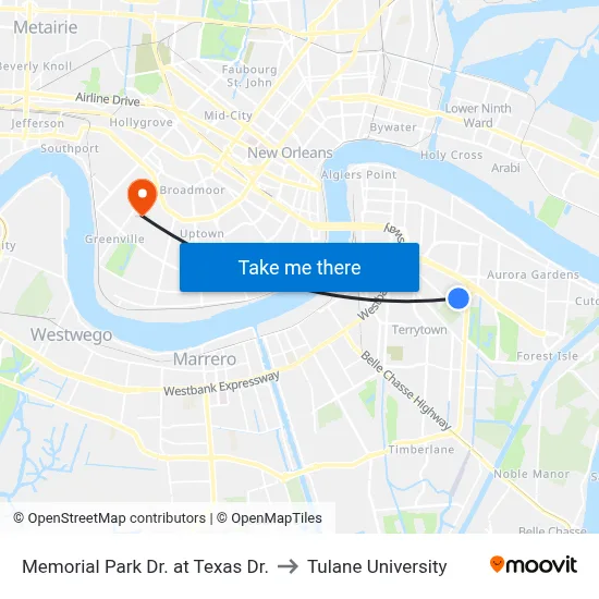 Memorial Park Dr. at Texas Dr. to Tulane University map