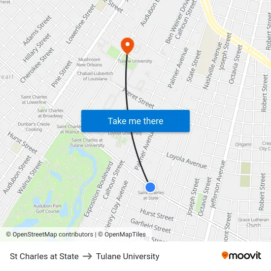 St Charles at State to Tulane University map