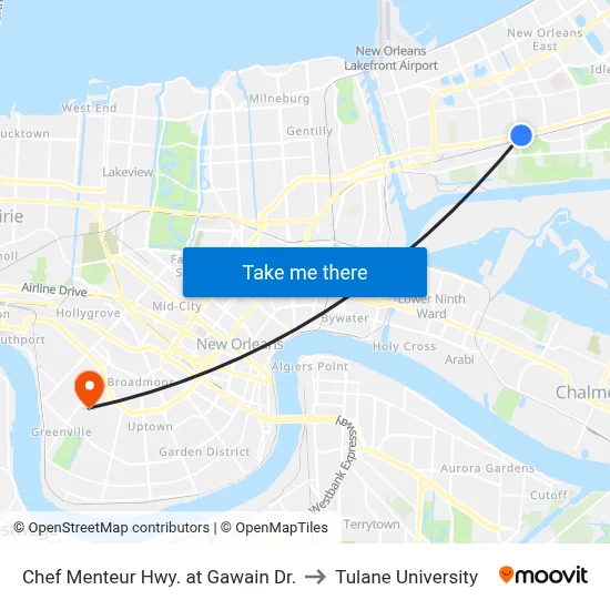 Chef Menteur Hwy. at Gawain Dr. to Tulane University map