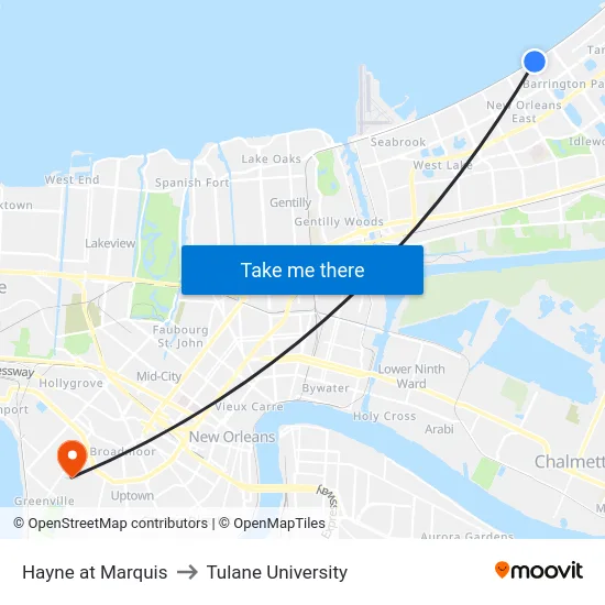 Hayne at Marquis to Tulane University map