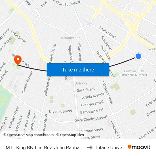 M.L. King Blvd. at Rev. John Raphael Jr. Way to Tulane University map