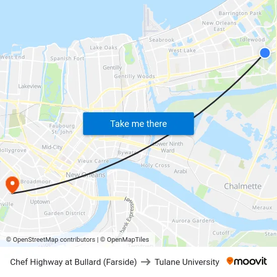 Chef Menteur Hwy. at Bullard Ave. to Tulane University map