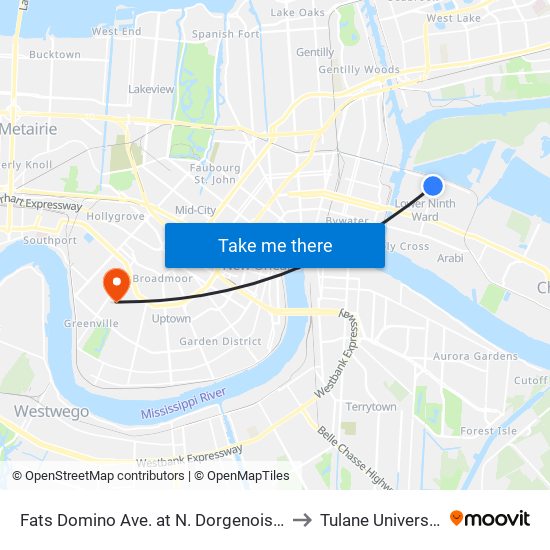 Fats Domino Ave. at N. Dorgenois St. to Tulane University map