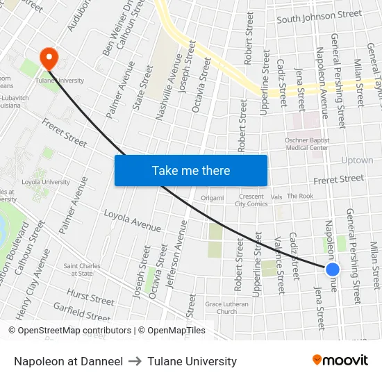 Napoleon at Danneel to Tulane University map