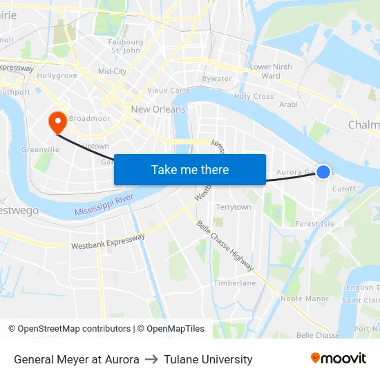 General Meyer at Aurora to Tulane University map