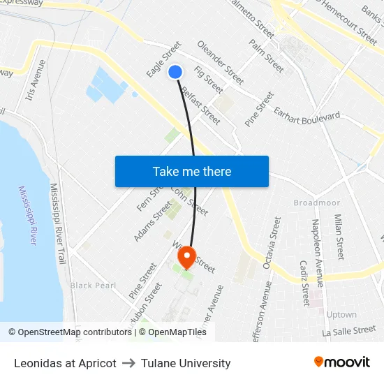 Leonidas at Apricot to Tulane University map