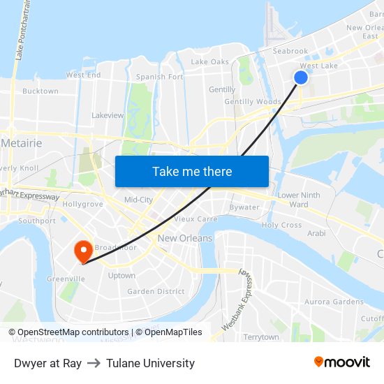 Dwyer at Ray to Tulane University map