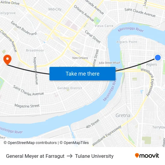 General Meyer at Farragut to Tulane University map