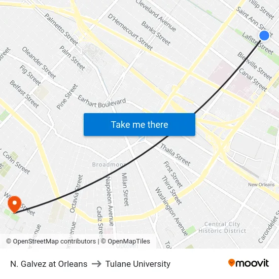 N. Galvez at Orleans to Tulane University map