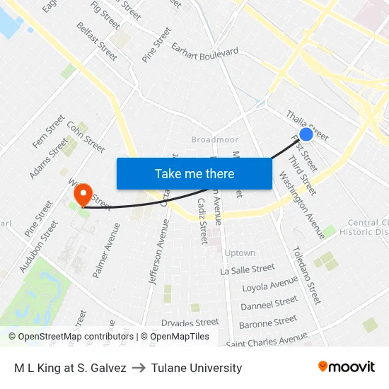 M L King at S. Galvez to Tulane University map