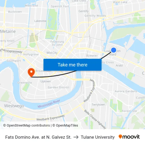 Fats Domino Ave. at N. Galvez St. to Tulane University map