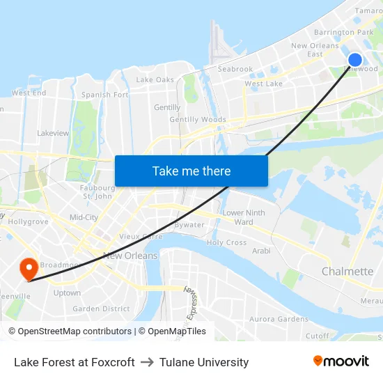Lake Forest at Foxcroft to Tulane University map