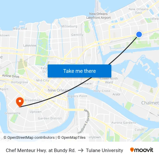 Chef Menteur Hwy. at Bundy Rd. to Tulane University map