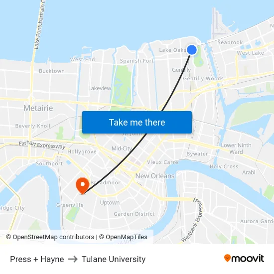 Press + Hayne to Tulane University map