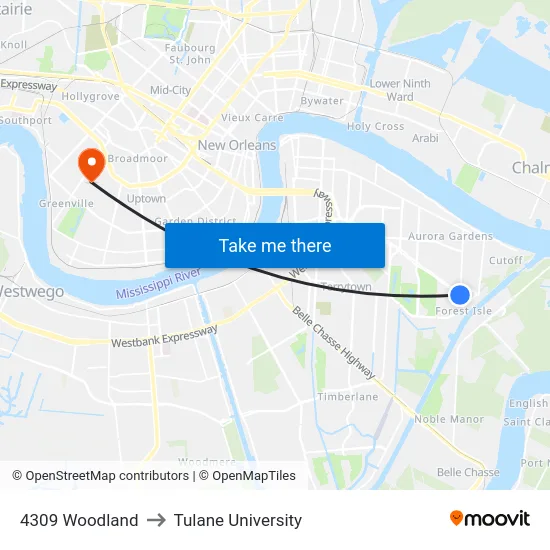 4309 Woodland to Tulane University map