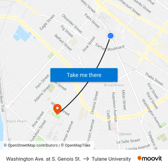 Washington Ave. at S. Genois St. to Tulane University map