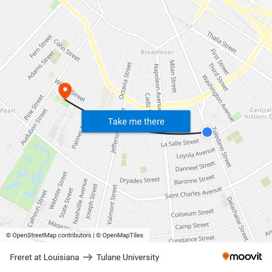 Freret at Louisiana to Tulane University map