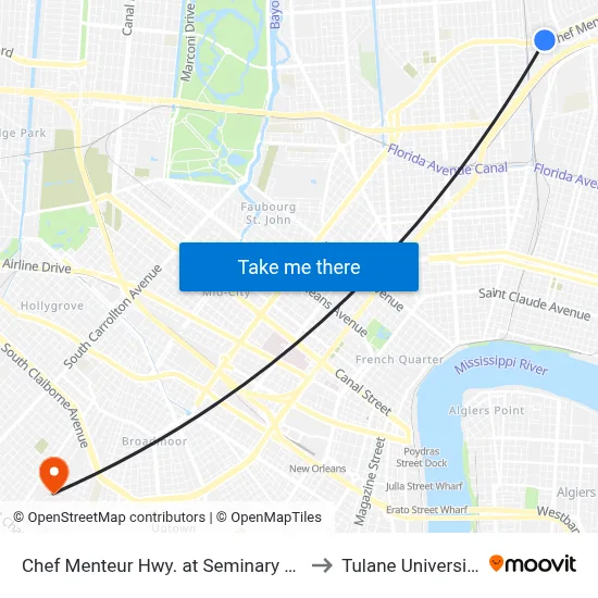 Chef Menteur Hwy. at Seminary Pl. to Tulane University map