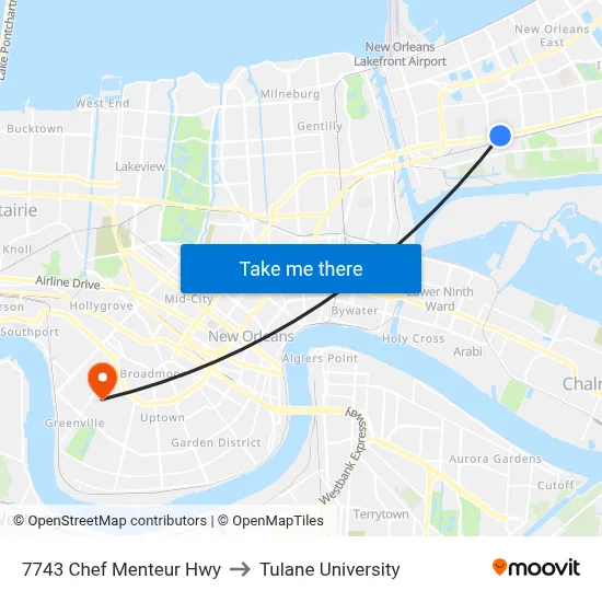 7743 Chef Menteur Hwy to Tulane University map