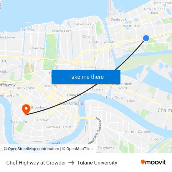 Chef Highway at Crowder to Tulane University map