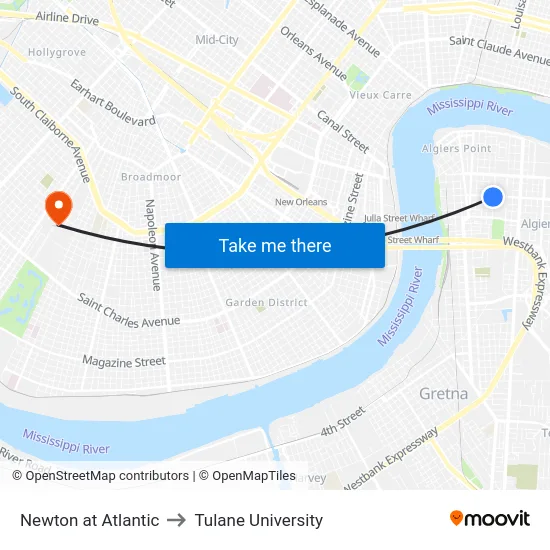Newton at Atlantic to Tulane University map
