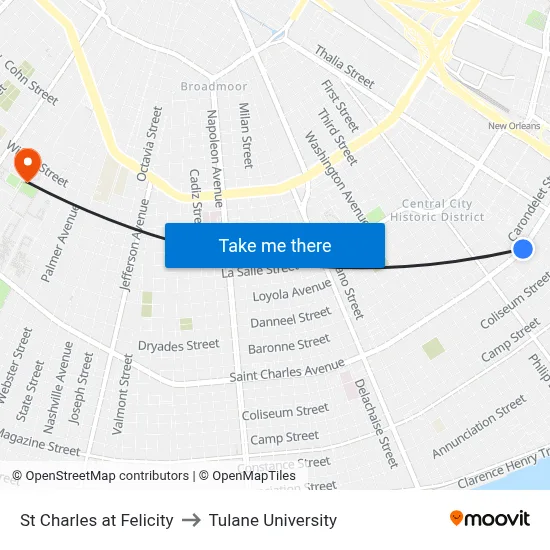 St Charles at Felicity to Tulane University map